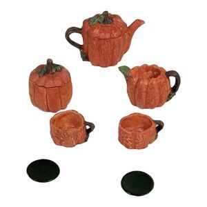 Pumpkin Miniature Tea Set Teacup Creamer Dollhouse Halloween Decor 1:12 READ